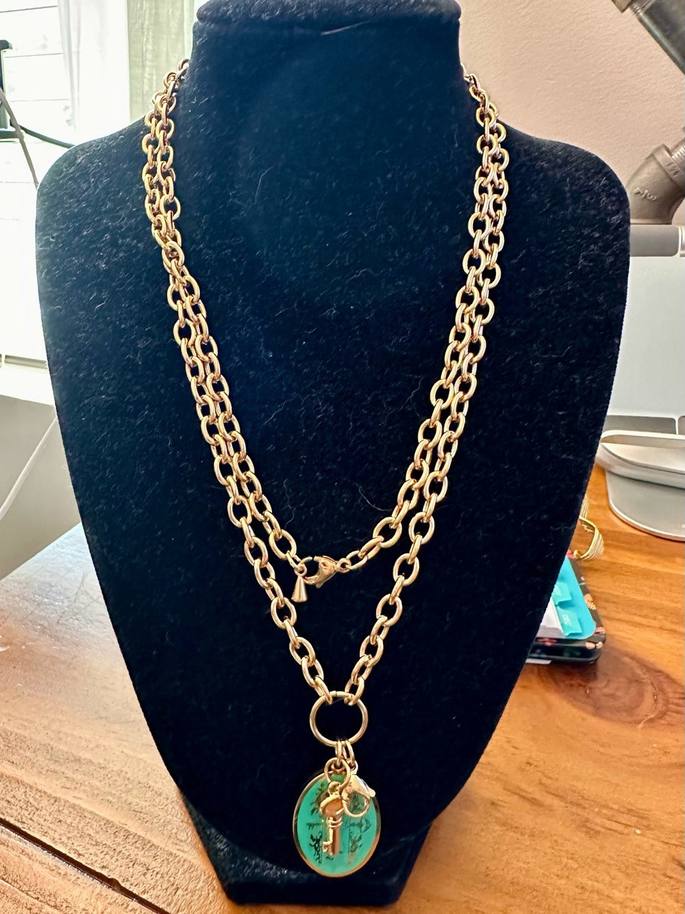 Plunder Gold-Tone Double Chain Necklace with Turquoise Pendant